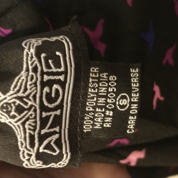 Angie size S black short sleeve dress w/ pink pattern and criss cross open back - Picture 5 of 5